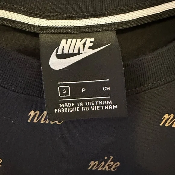 Nike metallic crop tee. Black w gold & white logo swoosh print. - Picture 7 of 7